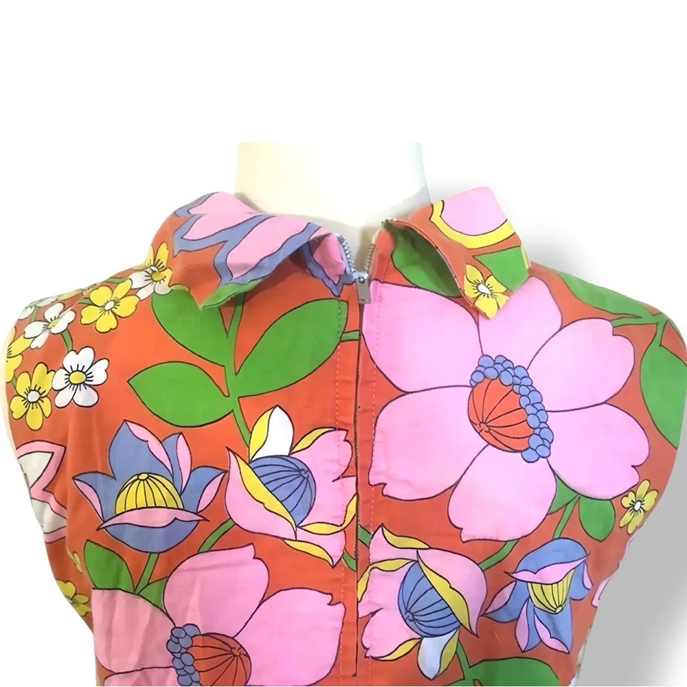 Vintage 60s Psychedelic Sleeveless Dress - Floral Print - Hippie/Retro/Mod 1960s - Picture 4 of 5